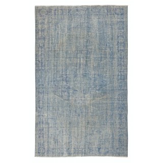 Vintage Handmade Turkish Wool Area Rug Overdyed in Blue color for Modern Interiors