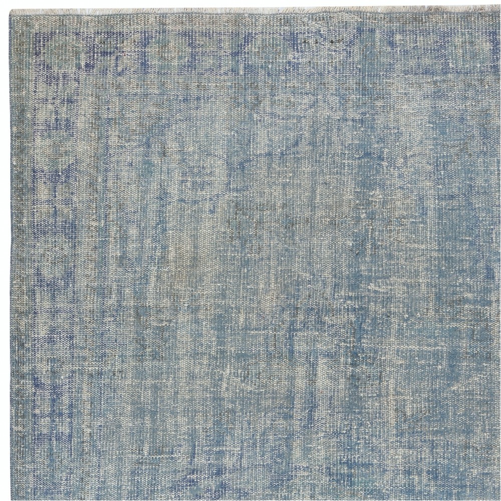 Vintage Handmade Turkish Wool Area Rug Overdyed in Blue color for Modern Interiors