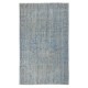 Vintage Handmade Turkish Wool Area Rug Overdyed in Blue color for Modern Interiors