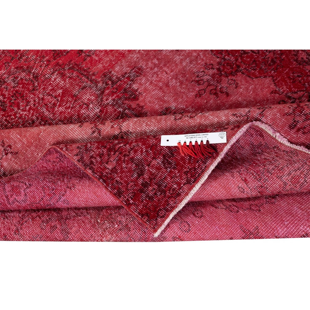 Hand-Knotted Turkish Wool Rug. Vintage Overdyed Red Area Rug for Interiors