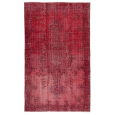 Hand-Knotted Turkish Wool Rug. Vintage Overdyed Red Area Rug for Interiors