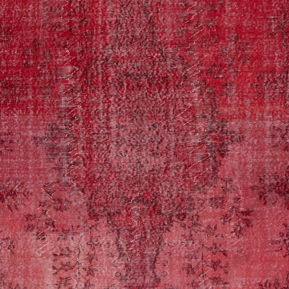 Hand-Knotted Turkish Wool Rug. Vintage Overdyed Red Area Rug for Interiors