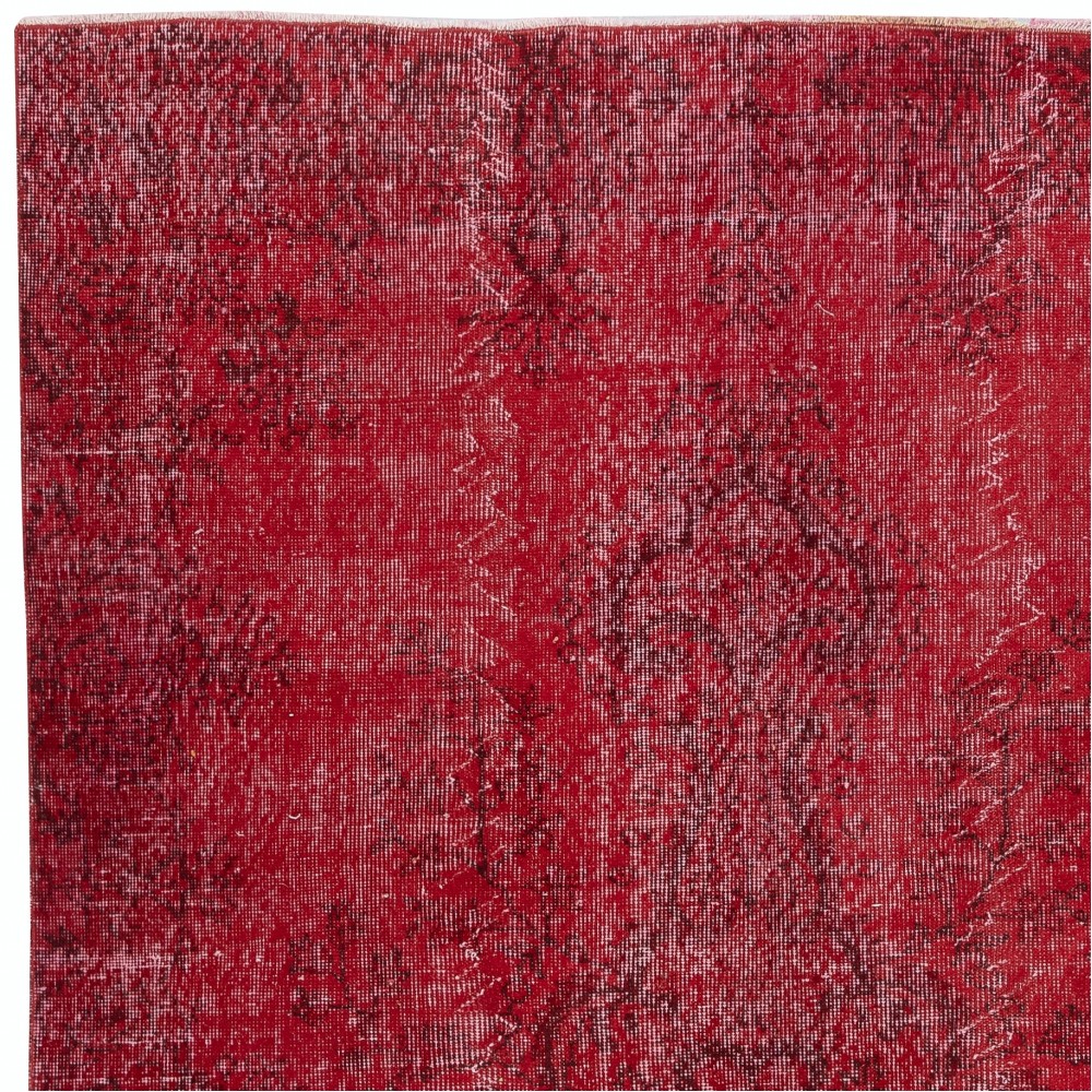 Hand-Knotted Turkish Wool Rug. Vintage Overdyed Red Area Rug for Interiors