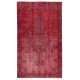 Hand-Knotted Turkish Wool Rug. Vintage Overdyed Red Area Rug for Interiors