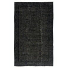 Overdyed Black Wool Rug. Handmade Turkish Vintage Area Rug for Living Room