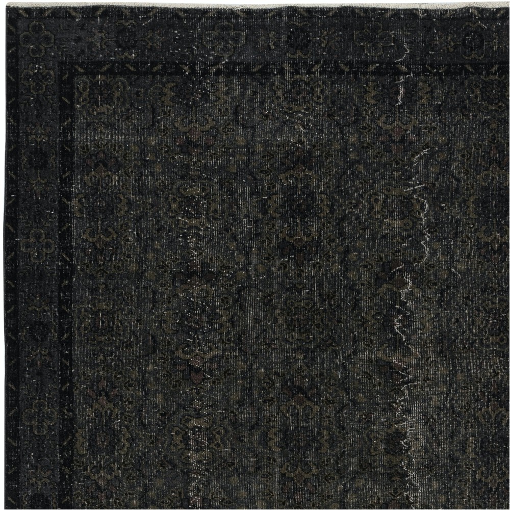 Overdyed Black Wool Rug. Handmade Turkish Vintage Area Rug for Living Room Overdyed Black Wool Rug. Handmade Turkish Vintage Area Rug for Living Room