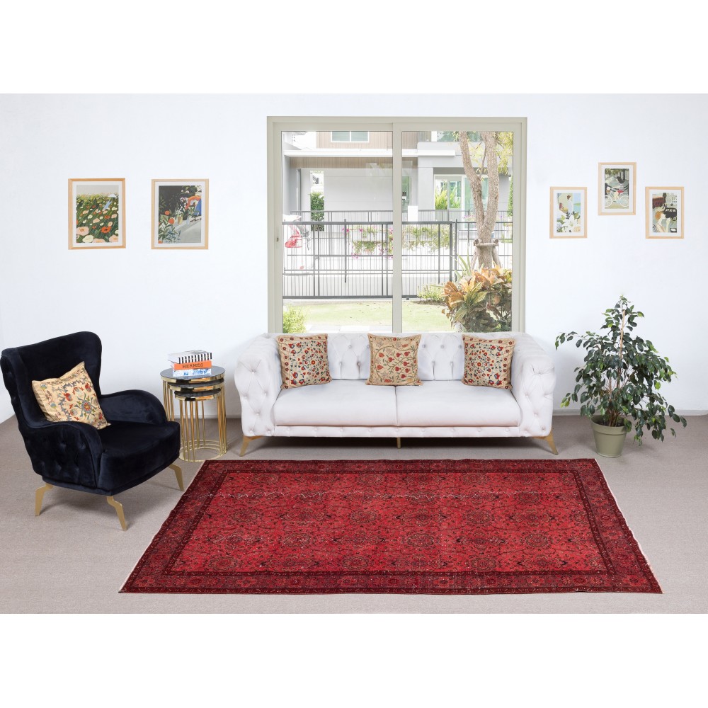 Red Overdyed Wool Rug. Vintage Turkish Handmade Area Rug for Bedroom Red Overdyed Wool Rug. Vintage Turkish Handmade Area Rug for Bedroom