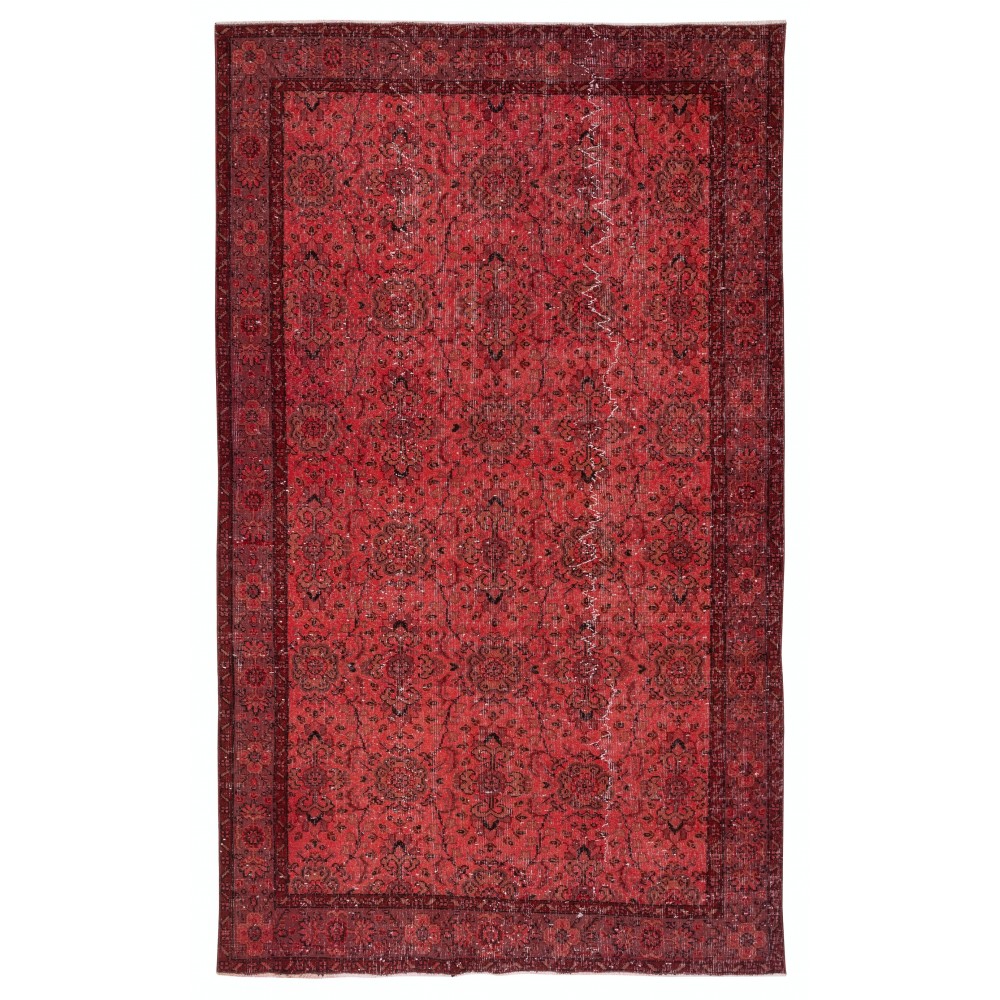 Red Overdyed Wool Rug. Vintage Turkish Handmade Area Rug for Bedroom Red Overdyed Wool Rug. Vintage Turkish Handmade Area Rug for Bedroom
