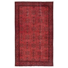 Red Overdyed Wool Rug. Vintage Turkish Handmade Area Rug for Bedroom
