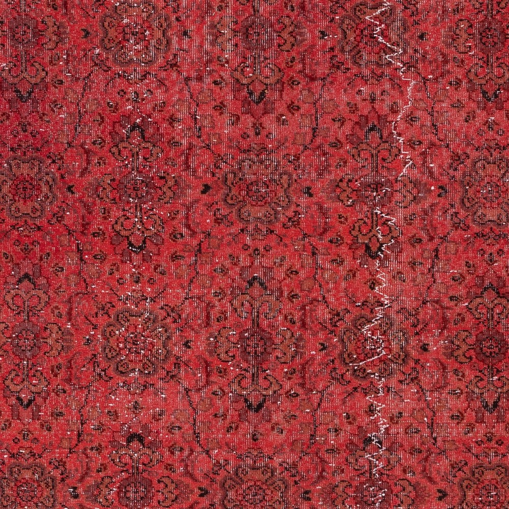 Red Overdyed Wool Rug. Vintage Turkish Handmade Area Rug for Bedroom Red Overdyed Wool Rug. Vintage Turkish Handmade Area Rug for Bedroom