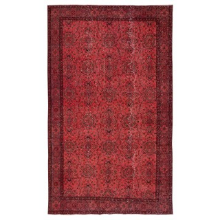 Red Overdyed Wool Rug. Vintage Turkish Handmade Area Rug for Bedroom