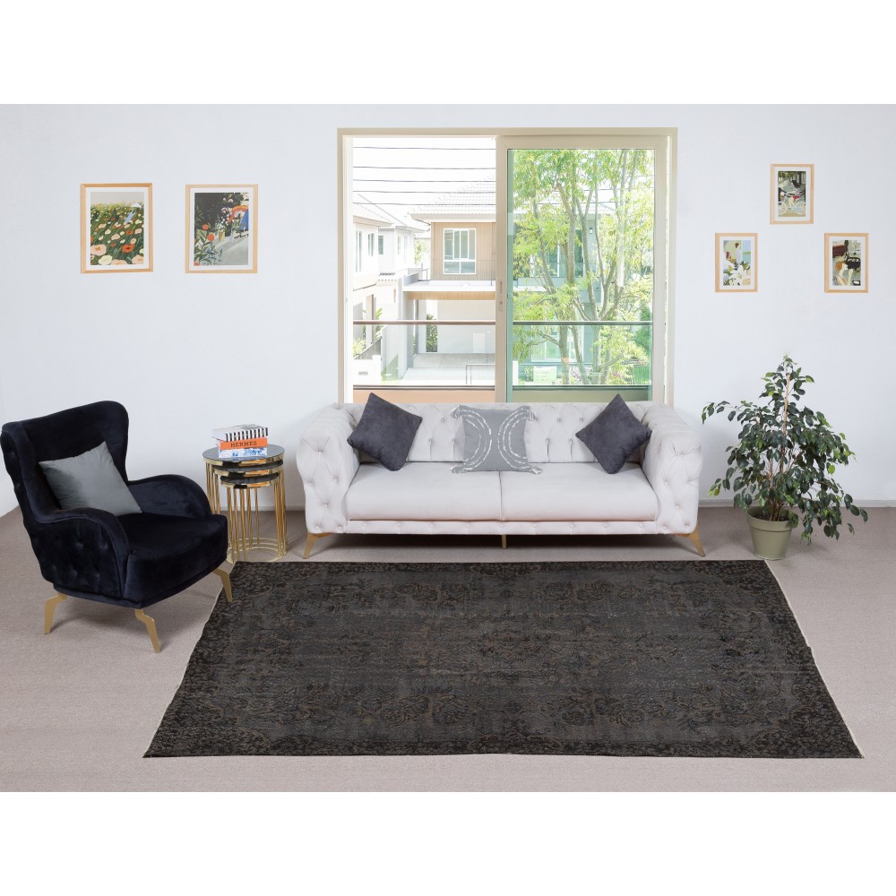 Gray Overdyed Vintage Turkish Area Rug. Hand-Woven and Hand-Knotted Wool Carpet for Modern Interiors Gray Overdyed Vintage Turkish Area Rug. Hand-Woven and Hand-Knotted Wool Carpet for Modern Interiors