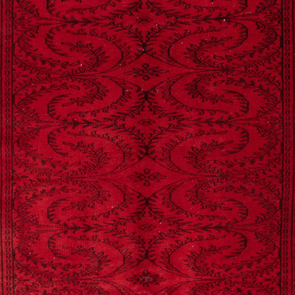 Hand-knotted Vintage Turkish Wool Area Rug Overdyed in Red for Modern Interiors