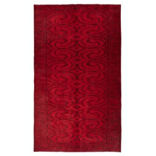 Hand-knotted Vintage Turkish Wool Area Rug Overdyed in Red for Modern Interiors