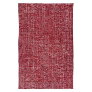 Handmade Turkish Wool Rug. Vintage Red Overdyed Area Rug for Living Room