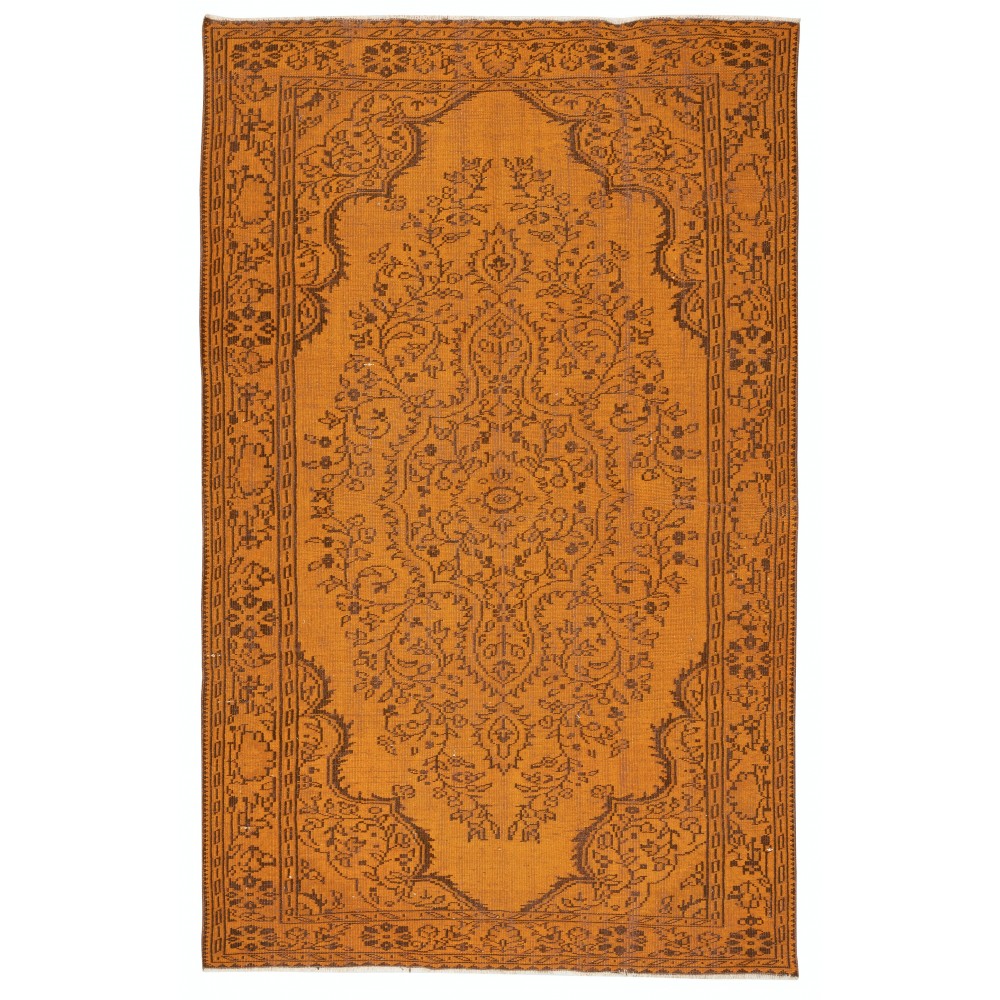 Orange Redyed Vintage Rug for Modern Living Room. Handknotted and Handwoven in Turkey Orange Redyed Vintage Rug for Modern Living Room. Handknotted and Handwoven in Turkey