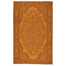 Orange Redyed Vintage Rug for Modern Living Room. Handknotted and Handwoven in Turkey