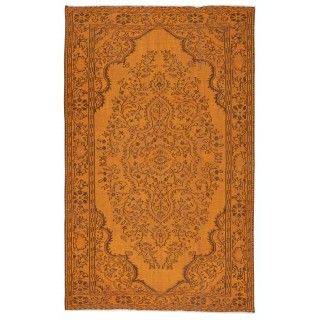 Orange Redyed Vintage Rug for Modern Living Room. Handknotted and Handwoven in Turkey