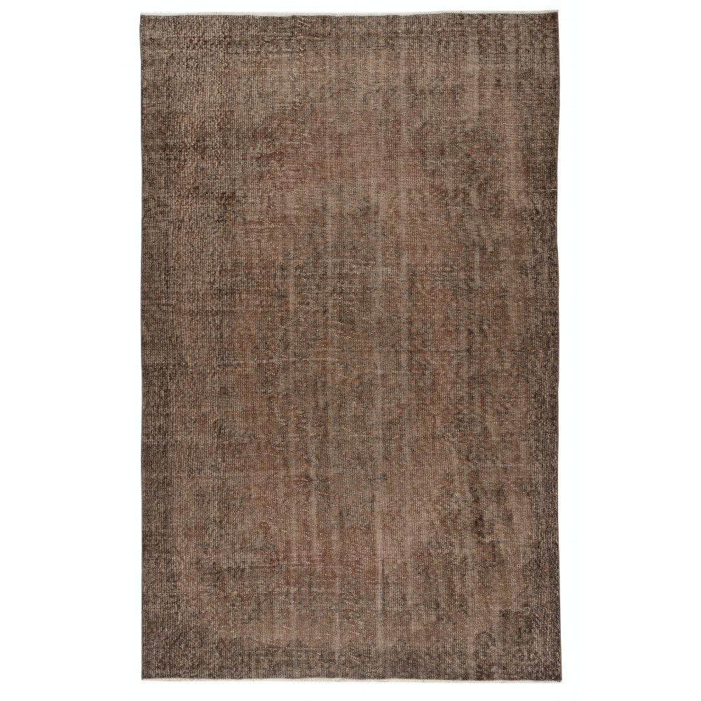 Vintage Handmade Turkish Wool Area Rug Redyed in Brown for Modern Interiors