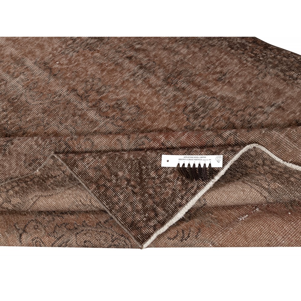 Vintage Handmade Turkish Wool Area Rug Redyed in Brown for Modern Interiors