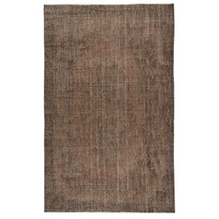 Vintage Handmade Turkish Wool Area Rug Redyed in Brown for Modern Interiors