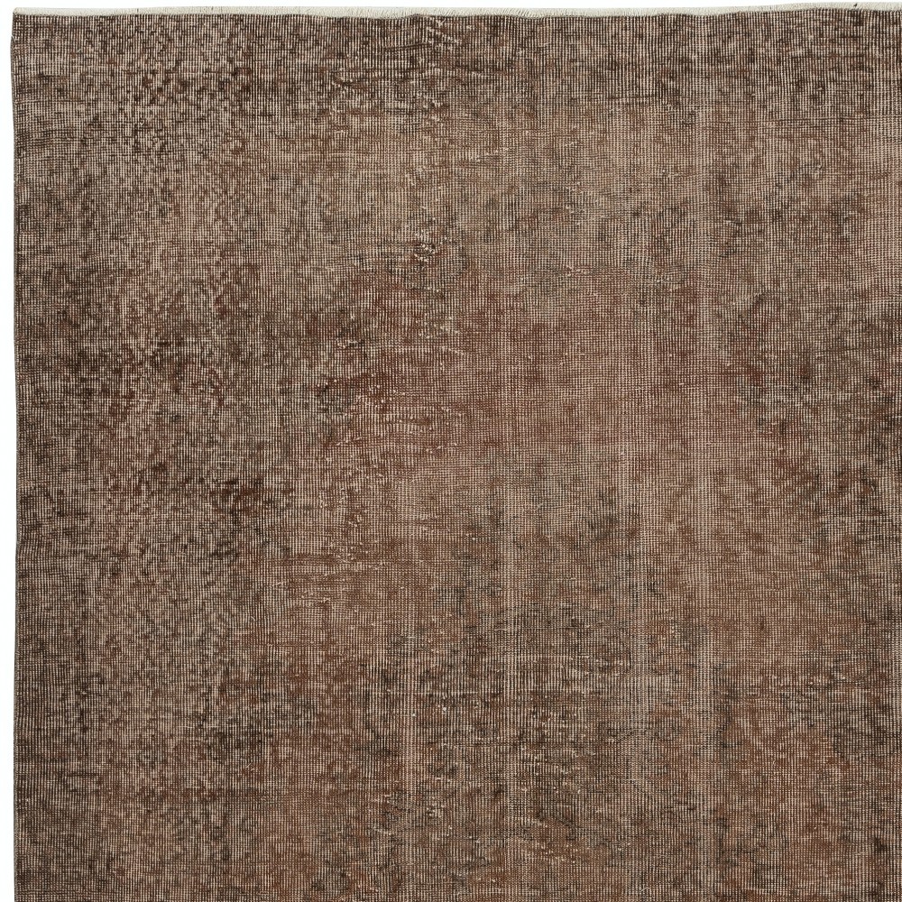Vintage Handmade Turkish Wool Area Rug Redyed in Brown for Modern Interiors