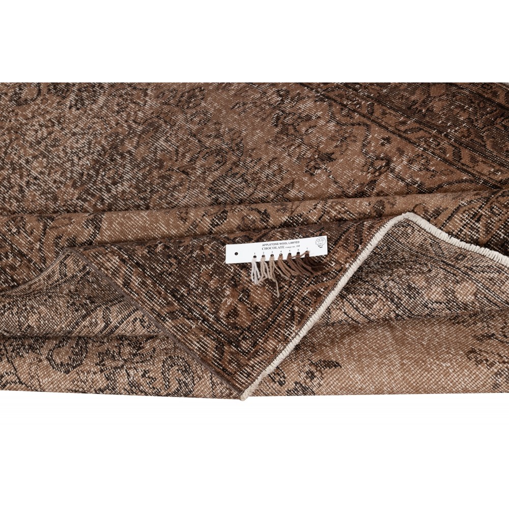 Handmade Turkish Wool Area Rug. Vintage Overdyed Brown Rug for Modern Home