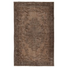 Handmade Turkish Wool Area Rug. Vintage Overdyed Brown Rug for Modern Home