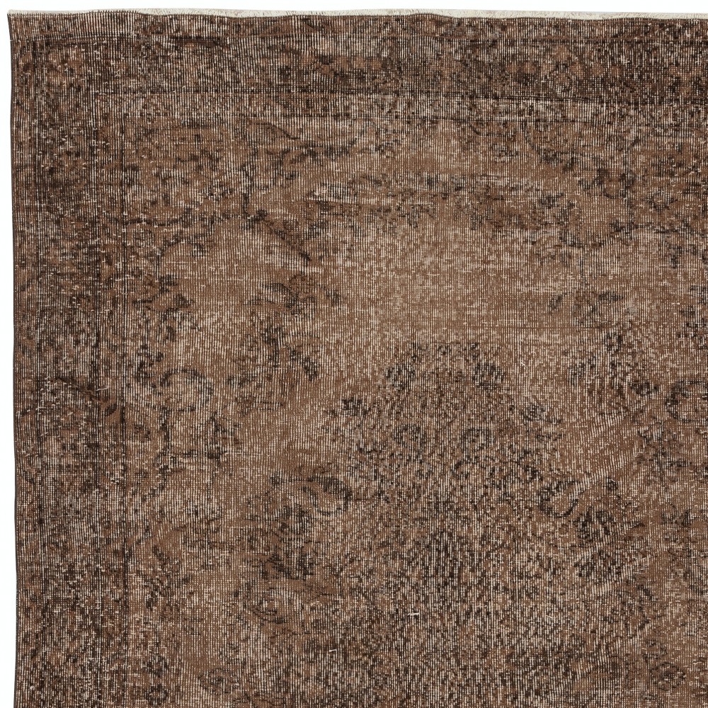 Handmade Turkish Wool Area Rug. Vintage Overdyed Brown Rug for Modern Home