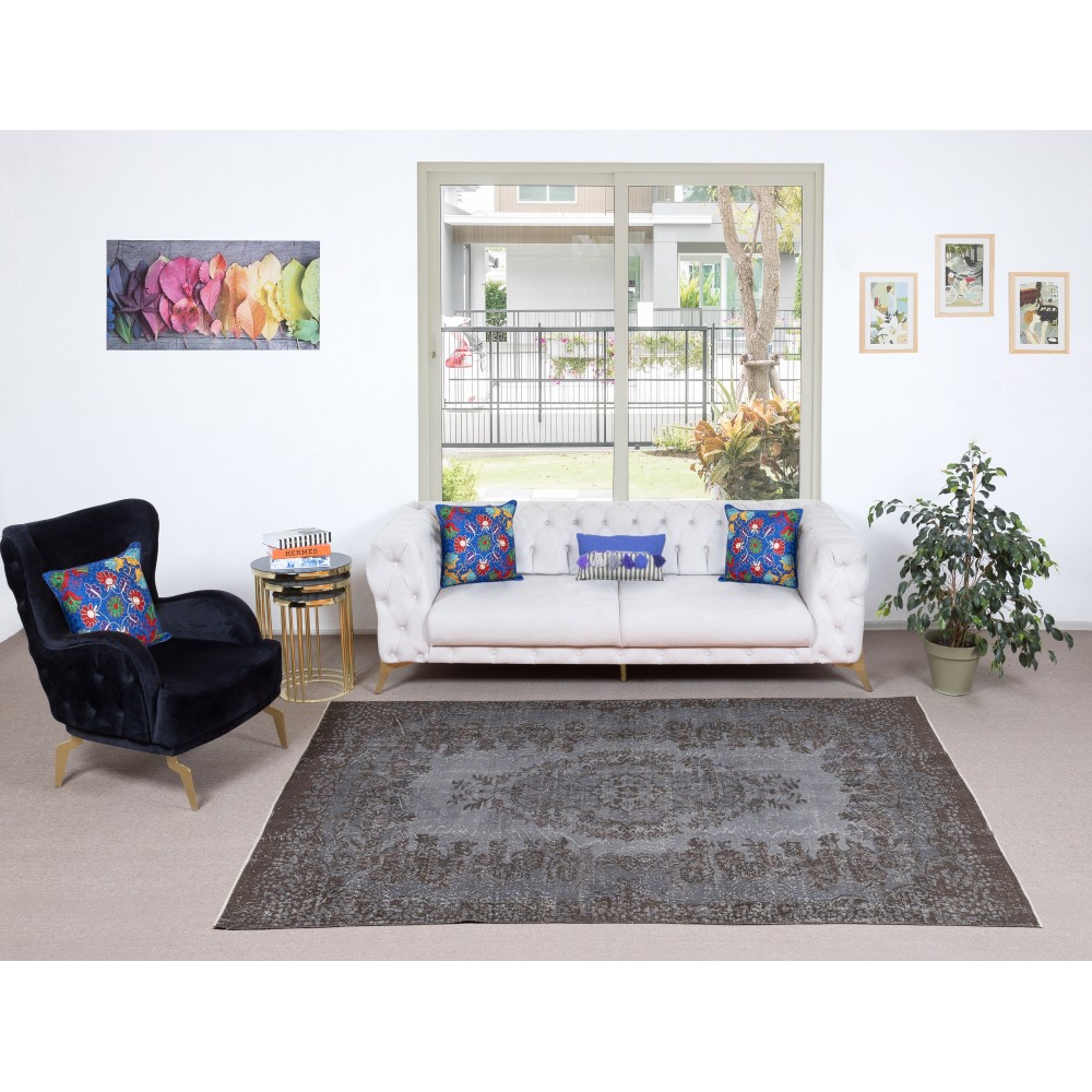 Gray Overdyed Area Rug, Handknotted and Handwoven in Turkey Gray Overdyed Area Rug, Handknotted and Handwoven in Turkey