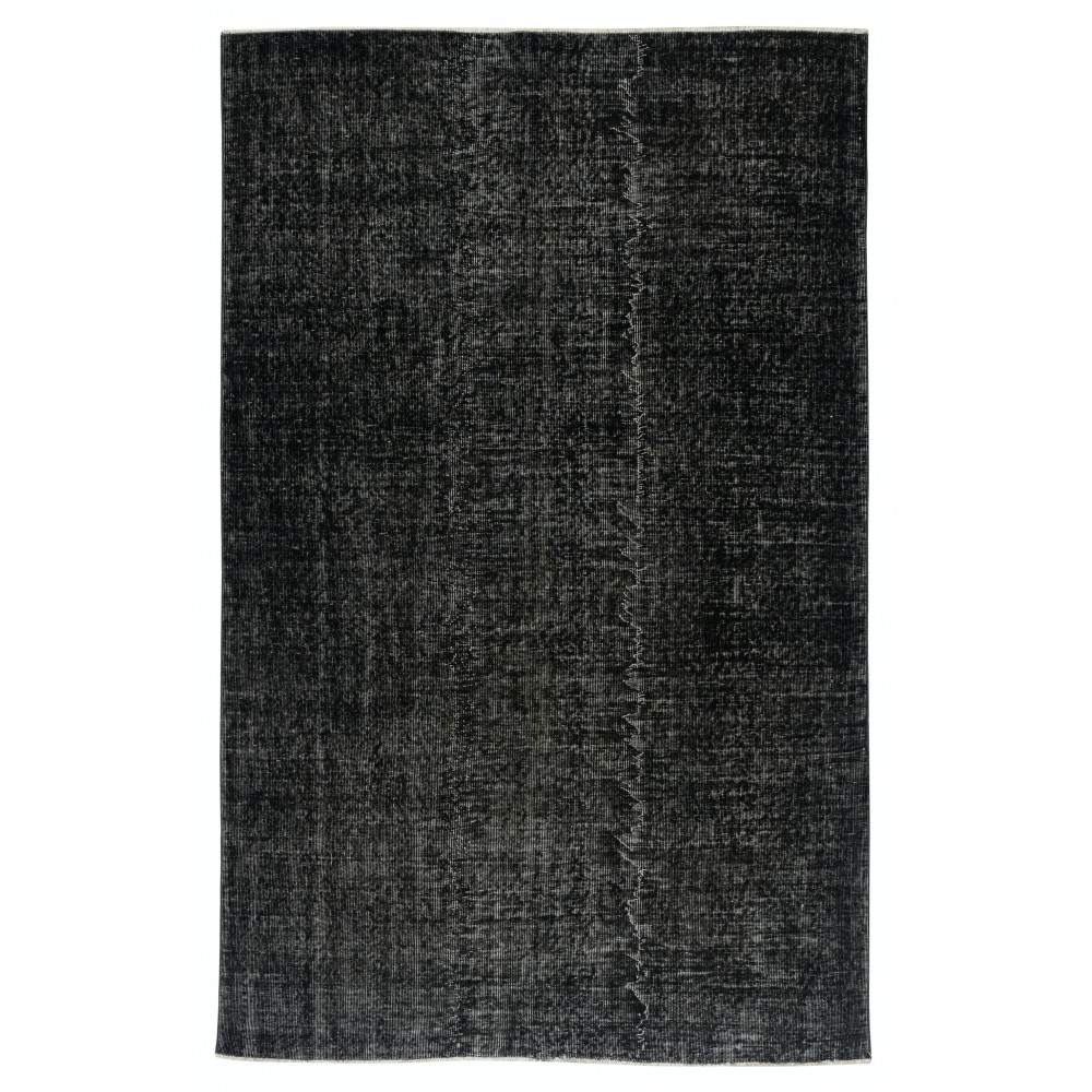 Handmade Turkish Wool Area Rug. Vintage Overdyed Black Rug for Modern Home Handmade Turkish Wool Area Rug. Vintage Overdyed Black Rug for Modern Home