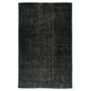 Handmade Turkish Wool Area Rug. Vintage Overdyed Black Rug for Modern Home