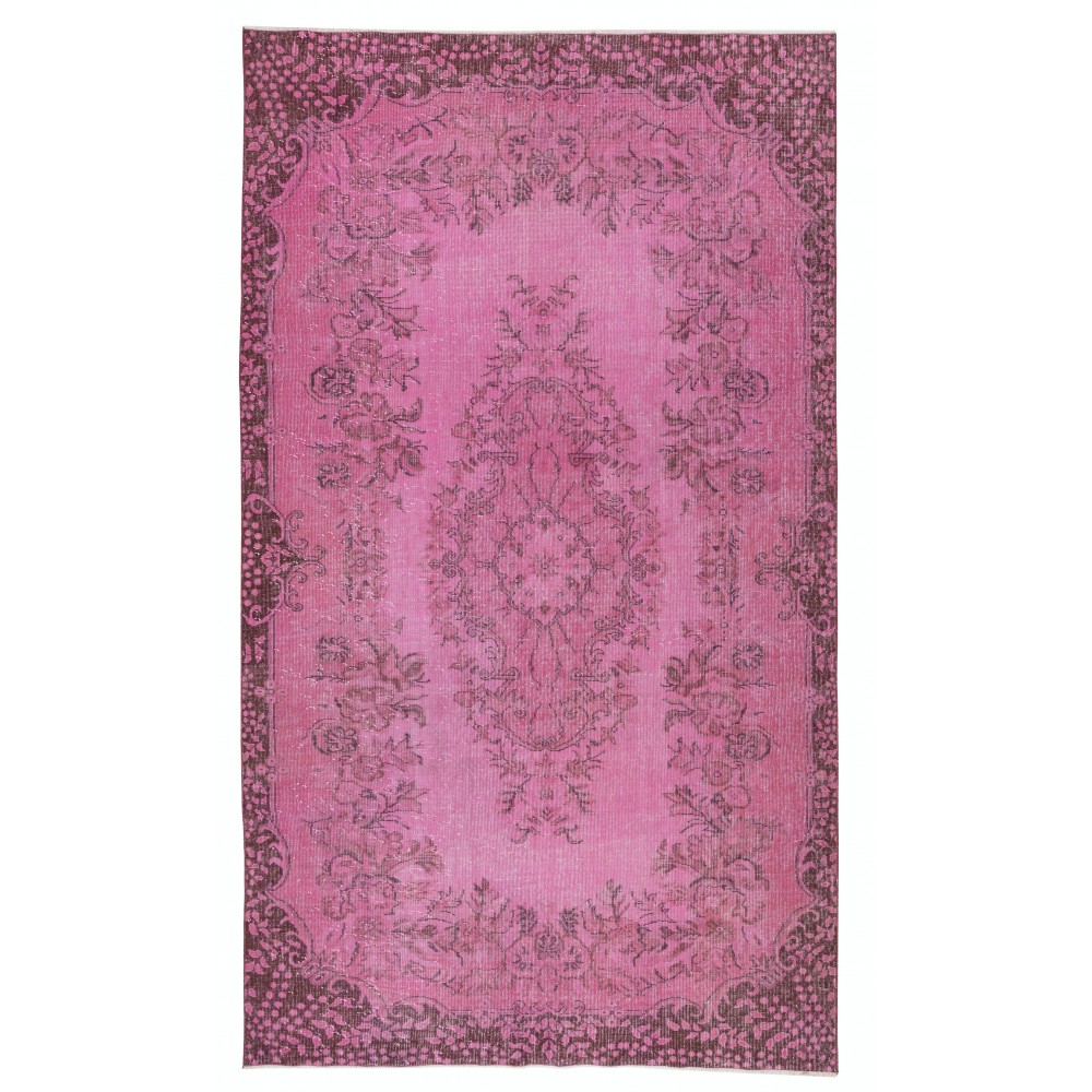 Overdyed Pink Wool Rug. Handmade Turkish Vintage Area Rug for Living Room