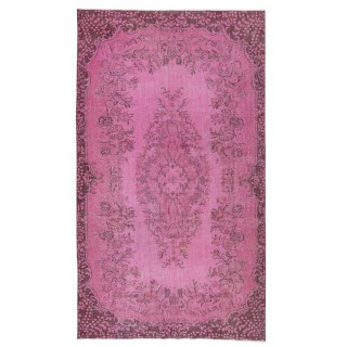 Overdyed Pink Wool Rug. Handmade Turkish Vintage Area Rug for Living Room