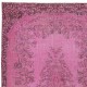 Overdyed Pink Wool Rug. Handmade Turkish Vintage Area Rug for Living Room