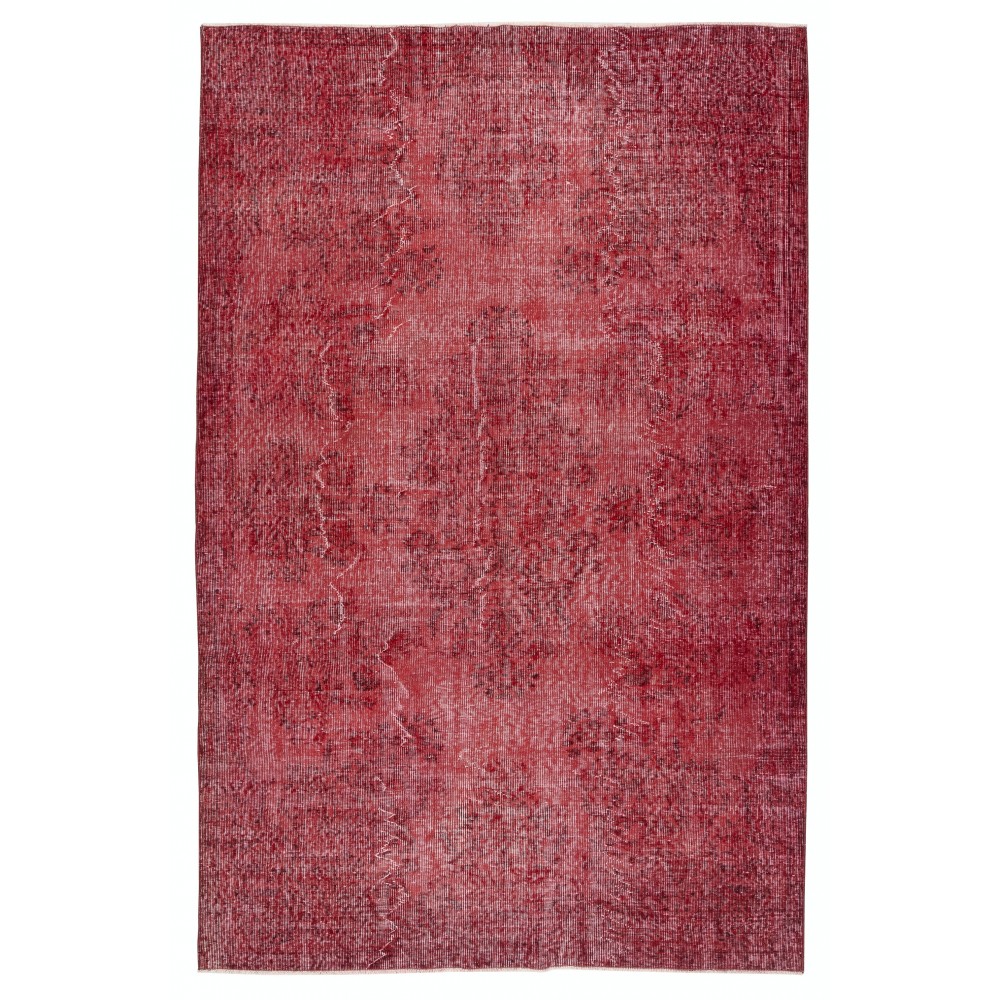 Red Overdyed Vintage Area Rug, Handwoven and Handknotted in Turkey for Contemporary Interiors Red Overdyed Vintage Area Rug, Handwoven and Handknotted in Turkey for Contemporary Interiors