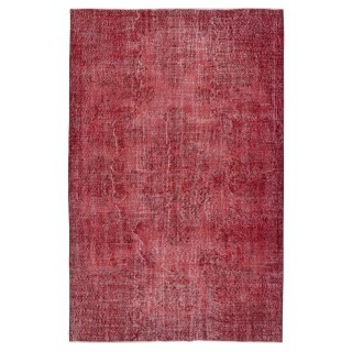 Red Overdyed Vintage Area Rug, Handwoven and Handknotted in Turkey for Contemporary Interiors