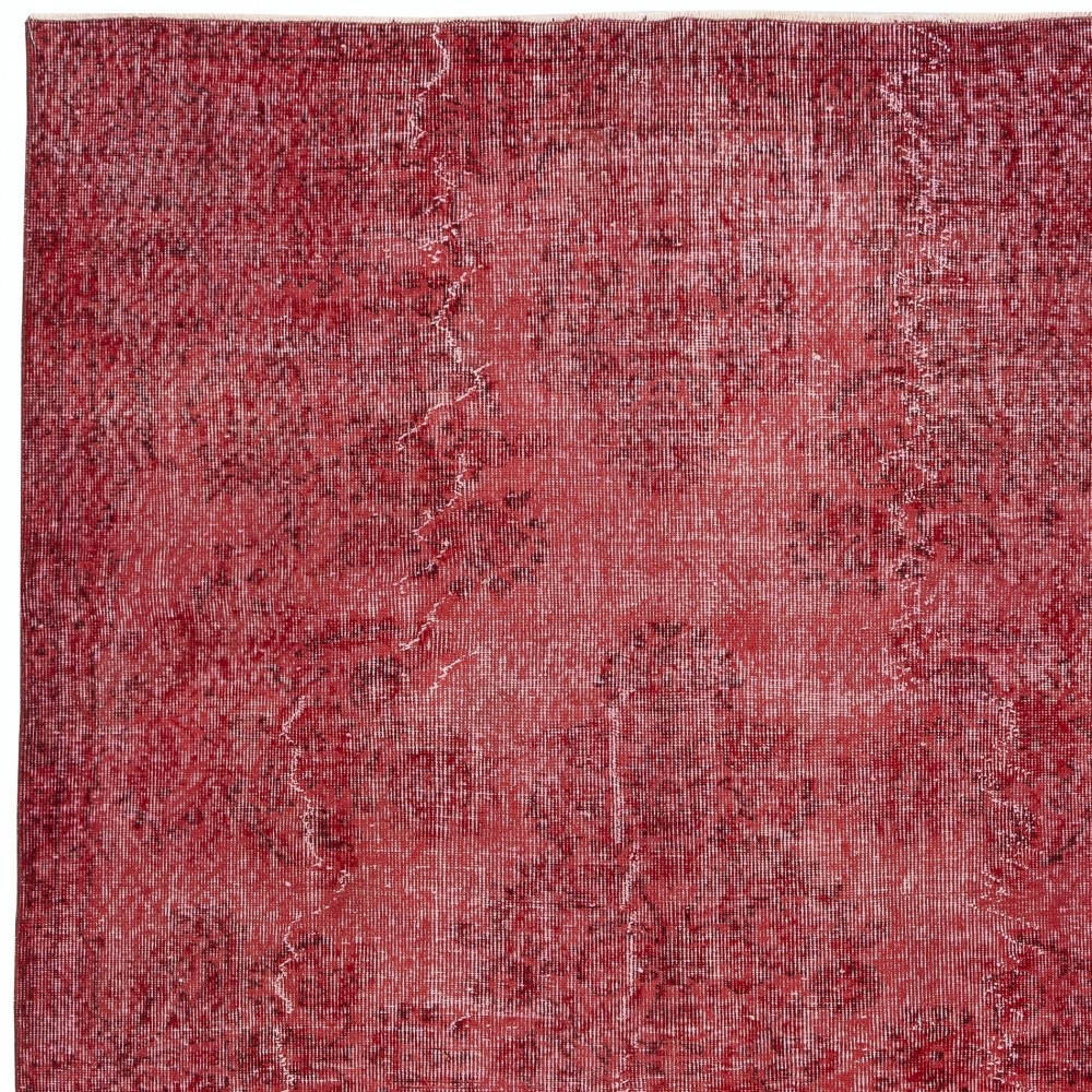 Red Overdyed Vintage Area Rug, Handwoven and Handknotted in Turkey for Contemporary Interiors Red Overdyed Vintage Area Rug, Handwoven and Handknotted in Turkey for Contemporary Interiors