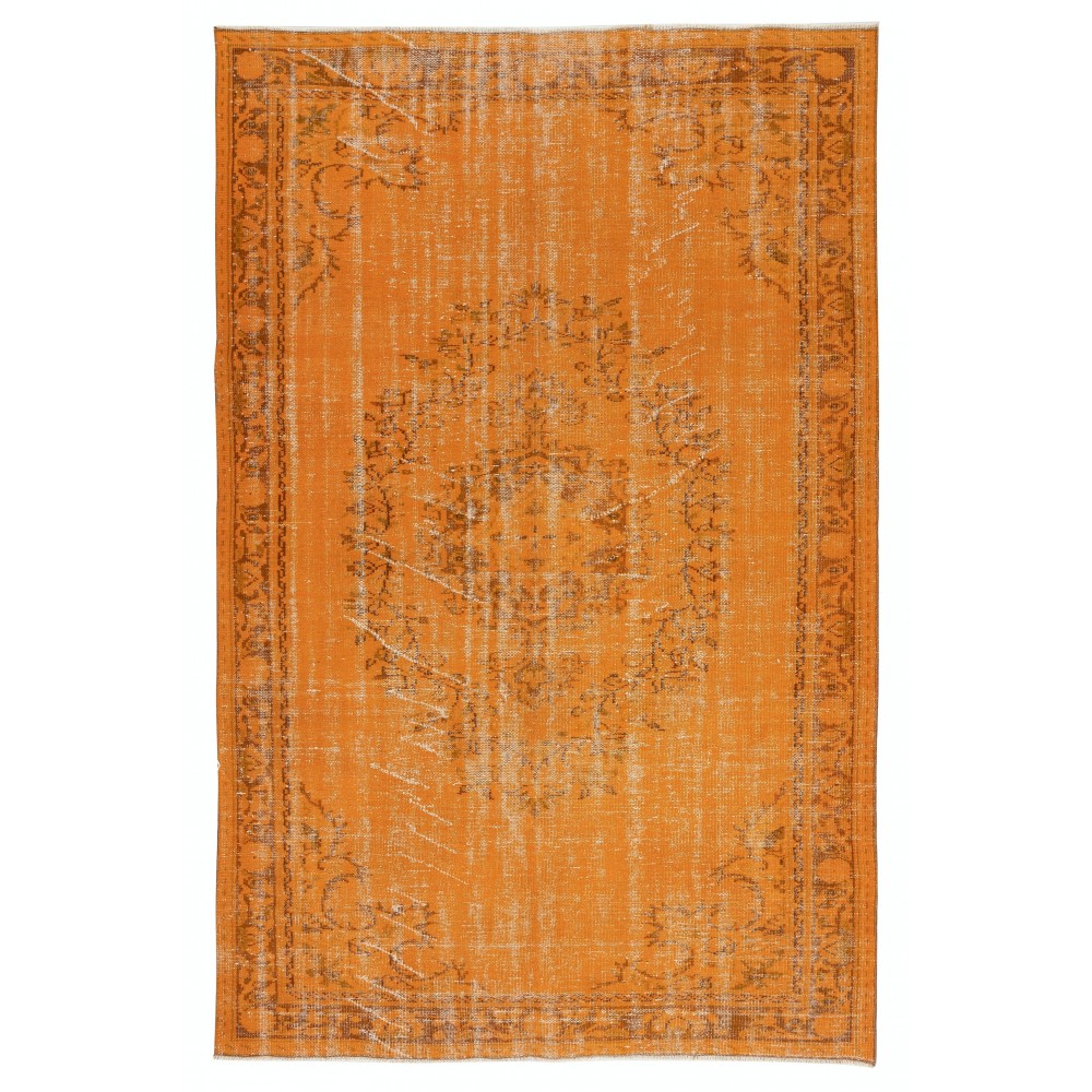 Orange Redyed Vintage Wool Rug for Modern Interiors. Handknotted and Handwoven in Turkey Orange Redyed Vintage Wool Rug for Modern Interiors. Handknotted and Handwoven in Turkey