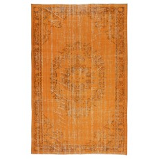 Orange Redyed Vintage Wool Rug for Modern Interiors. Handknotted and Handwoven in Turkey