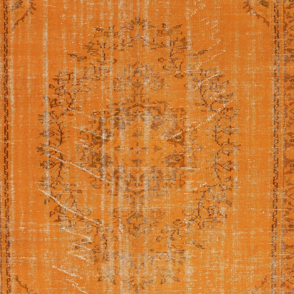 Orange Redyed Vintage Wool Rug for Modern Interiors. Handknotted and Handwoven in Turkey Orange Redyed Vintage Wool Rug for Modern Interiors. Handknotted and Handwoven in Turkey