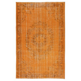 Orange Redyed Vintage Wool Rug for Modern Interiors. Handknotted and Handwoven in Turkey