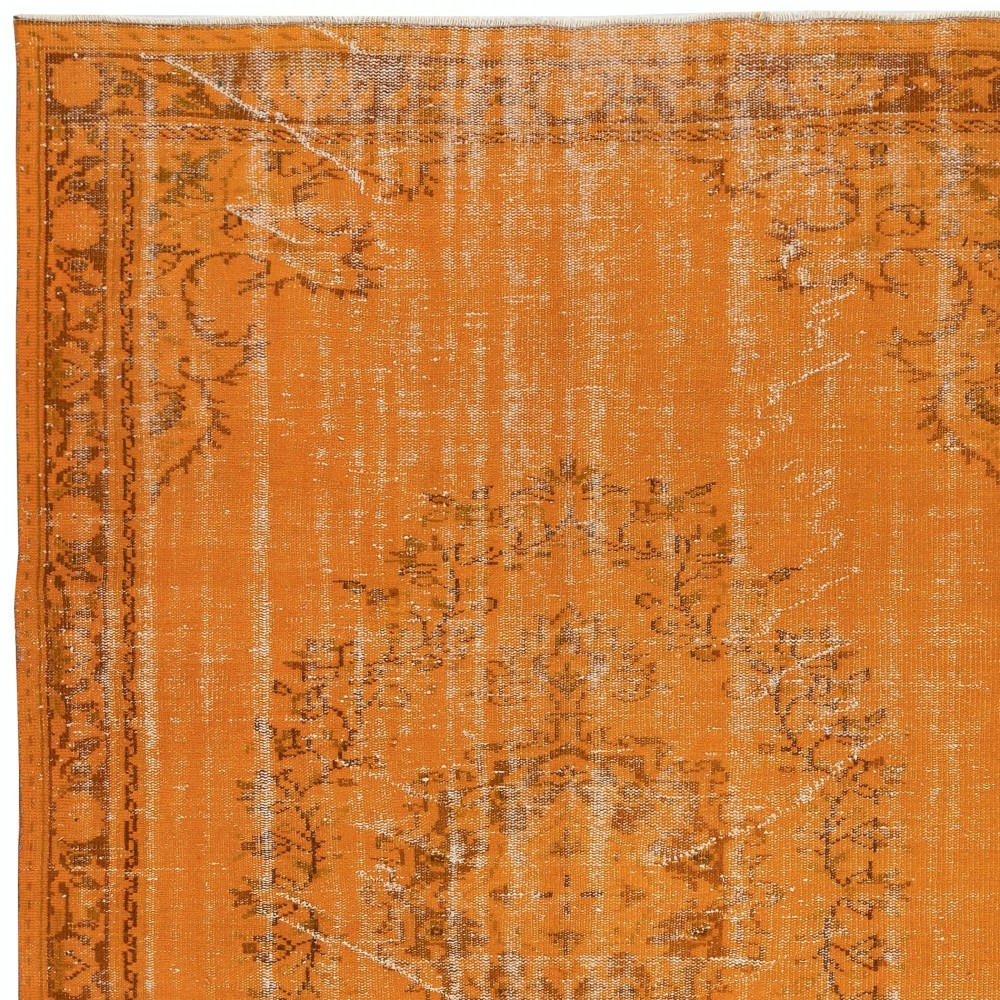 Orange Redyed Vintage Wool Rug for Modern Interiors. Handknotted and Handwoven in Turkey Orange Redyed Vintage Wool Rug for Modern Interiors. Handknotted and Handwoven in Turkey