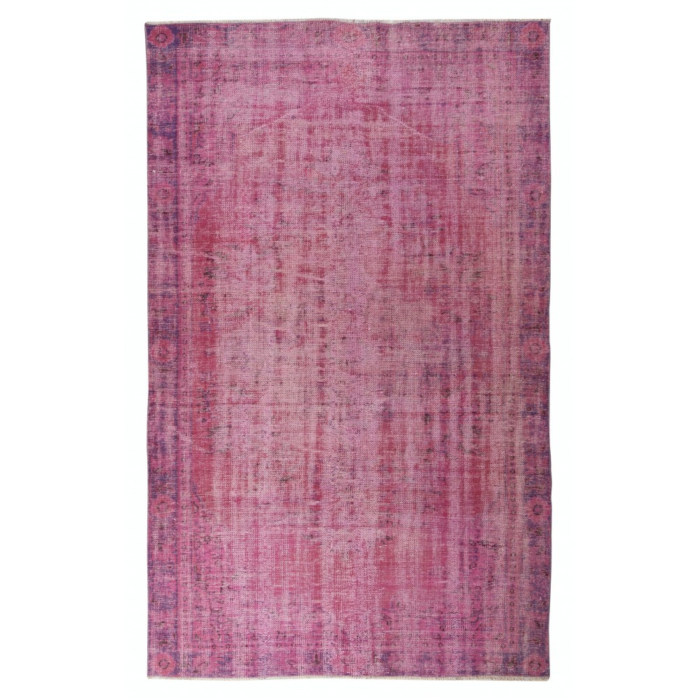 Pink Overdyed Handmade Wool Rug. Vintage Turkish Area Rug for Living Room