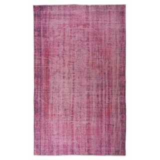 Pink Overdyed Handmade Wool Rug. Vintage Turkish Area Rug for Living Room