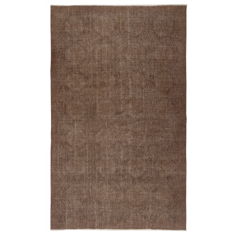 Hand-knotted Vintage Turkish Wool Area Rug Overdyed in Brown color for Modern Interiors