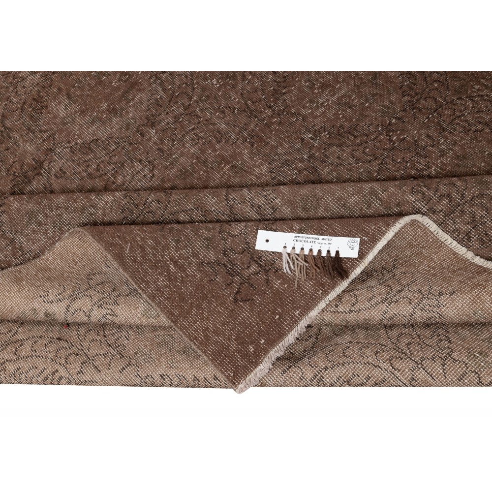 Hand-knotted Vintage Turkish Wool Area Rug Overdyed in Brown color for Modern Interiors