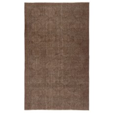 Hand-knotted Vintage Turkish Wool Area Rug Overdyed in Brown color for Modern Interiors