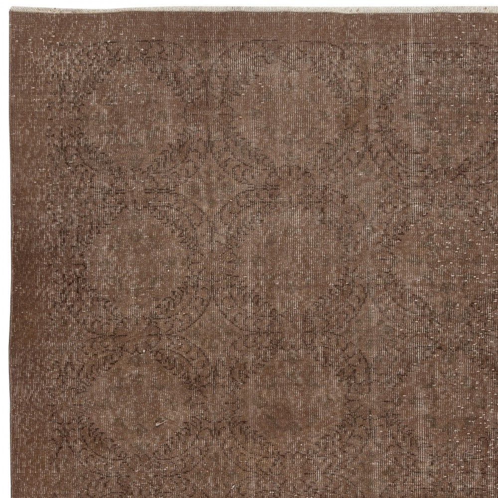 Hand-knotted Vintage Turkish Wool Area Rug Overdyed in Brown color for Modern Interiors