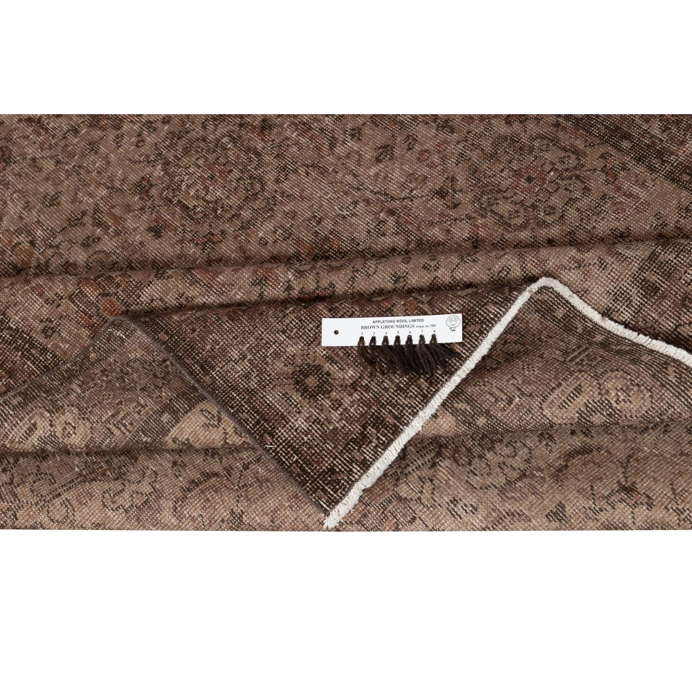 Modern Handmade Turkish Wool Area Rug. Vintage Brown Redyed Carpet for Living Room